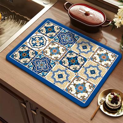 Colored Tile Series Kitchen Drain Mat Absorbent Quick Drying Tableware Mat Bar Insulation Mat Coffee Machine Drain Mat