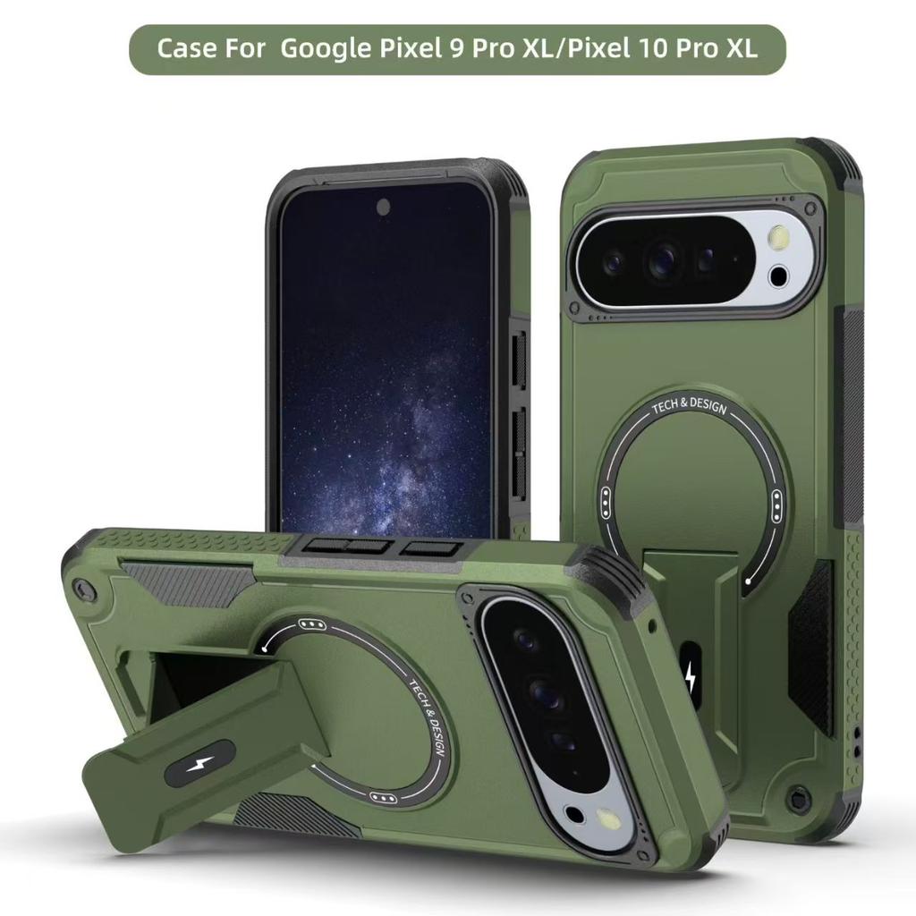 Armor Heavy-Duty Anti-Drop Magnetic Stand Phone Case For Google Pixel 10 9 10 Pro XL 9 Pro XL For Magsafe Wireless Charge Cover