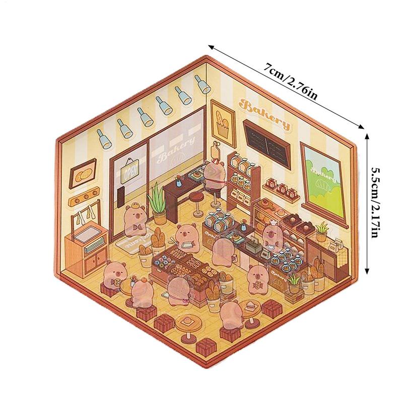 Cartoon Capybara Miniature Scene 3D Stickers DIY 3D Landscaping Stickers Visual Stacking Sticker Pocket Cabin Scene Stacking