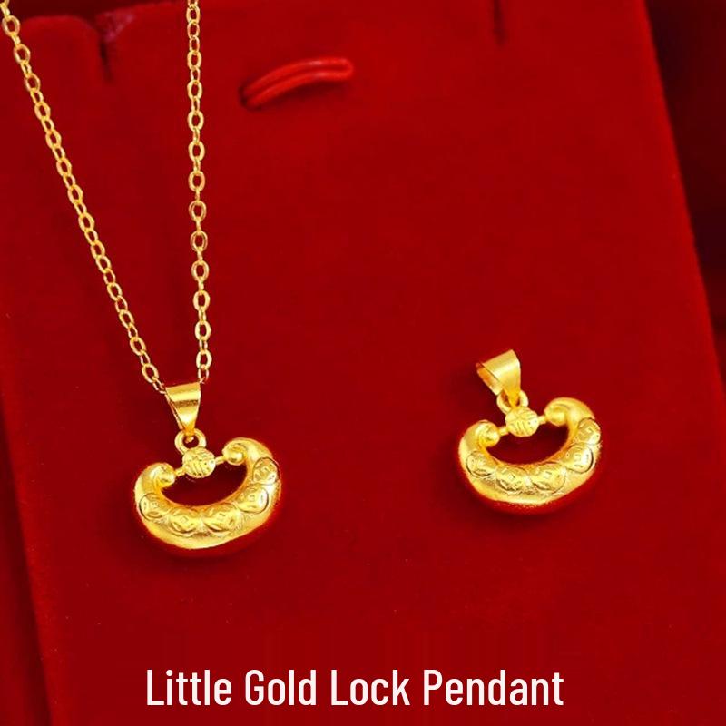 Vietnam Sand Gold-Plated Rocking Horse Necklace with Small Brass Lock Pendant