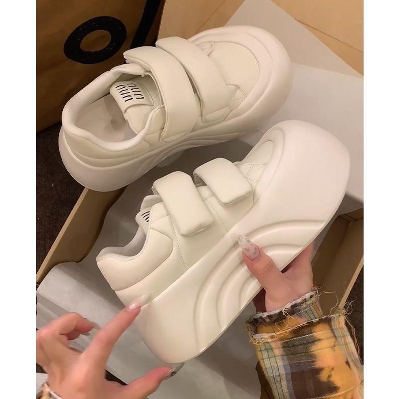 

Белые кроссовки женские весенне-летние на высокой платформе, белые туфли на липучках, уродливо-милые кеды, туфли-маффины с круглым носком, туфли-хлебцы 40 белый