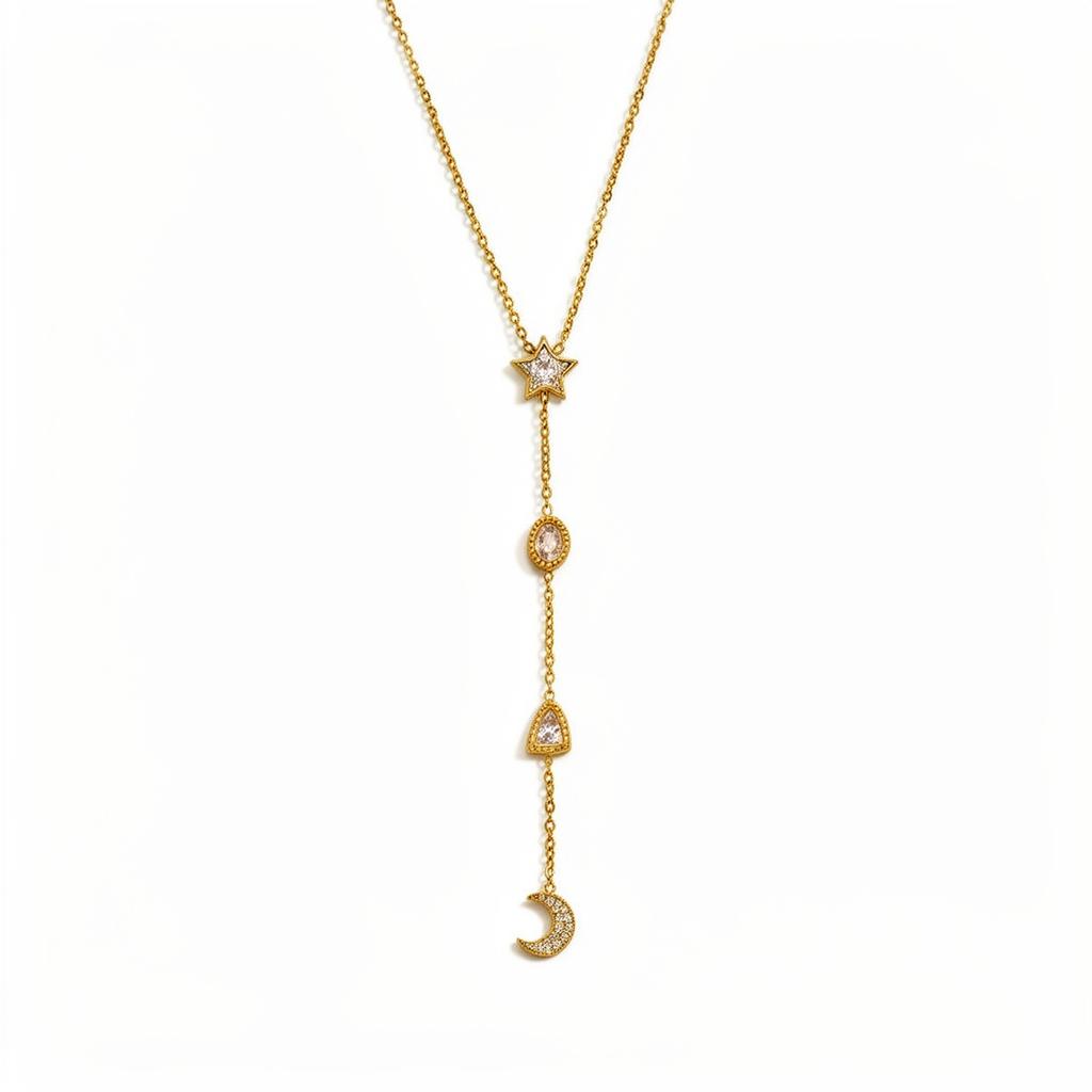 Einfacher Y-förmiger Pentagramm-Mond-Ovaler Liebes-Geometrischer Anhänger Mit Diamanten Leichter Luxus Halskette