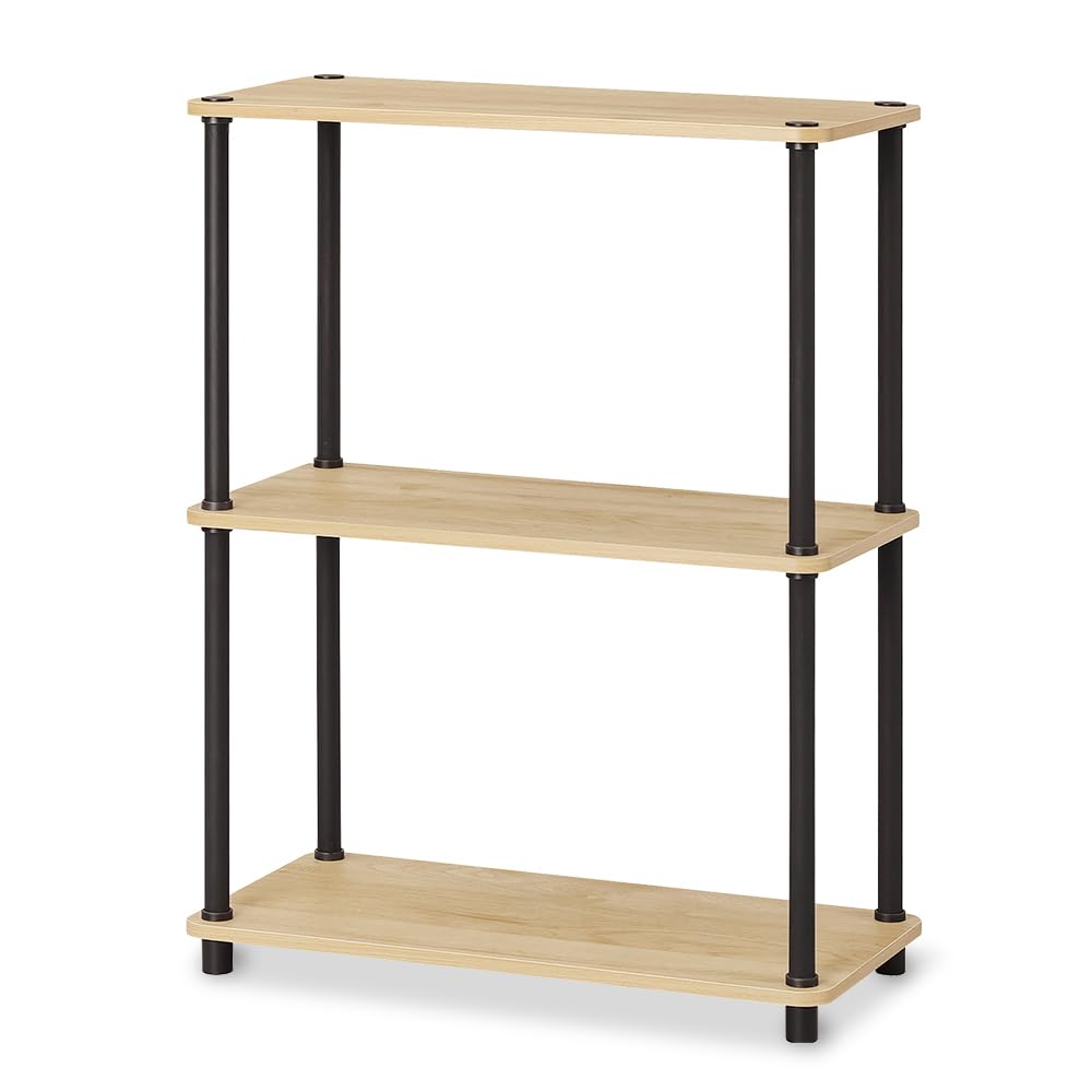 Iris Ohyama Легко собираемый стеллаж из стальных стоек, 3-ярусный, SPR-3R590, НатуральныйЧерный