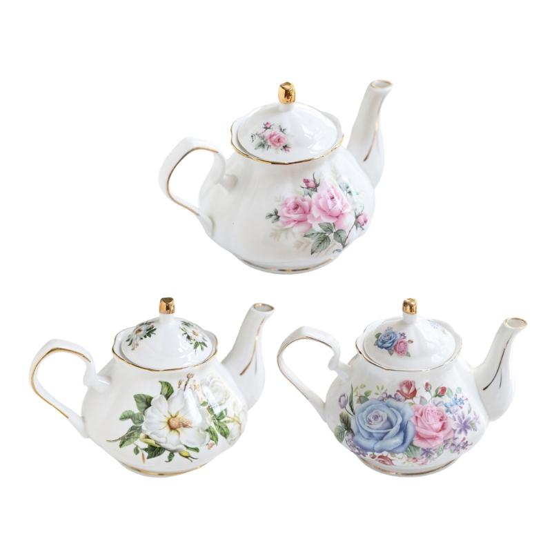 Ergonomic Handle Ceramic Teapot With Floral Pattern And Gold Trim Porcelain Tea Pot Suitable For Gifting