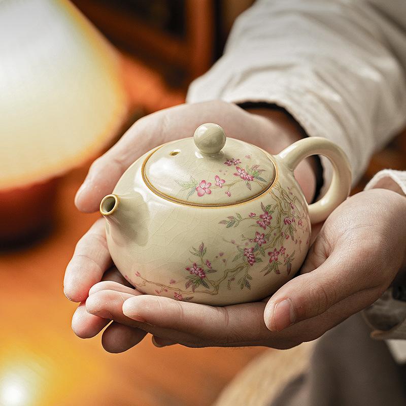 Beige Ru Kiln Xishi Teapot Teacup Kung Fu Tea Set Single Pot Home Ceramic Tea Maker Tea Pot