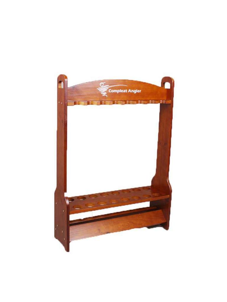 16-Position Solid Wood Fishing and Billiard Cue Rack for Rods and Cues - Tackle Display Stand