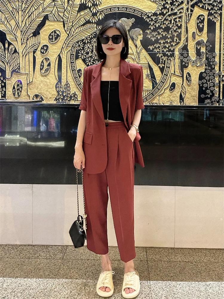 Plus Size Korean Style Women's Summer Suit: Thin Casual Jacket with Nine-Point Pants
