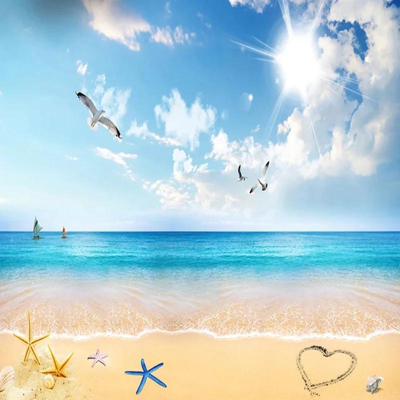 3d Blue Sky And White Clouds Photo Wallpaper Beach Seascape Murals Living Room Dining Room Background Wall Murals Decor