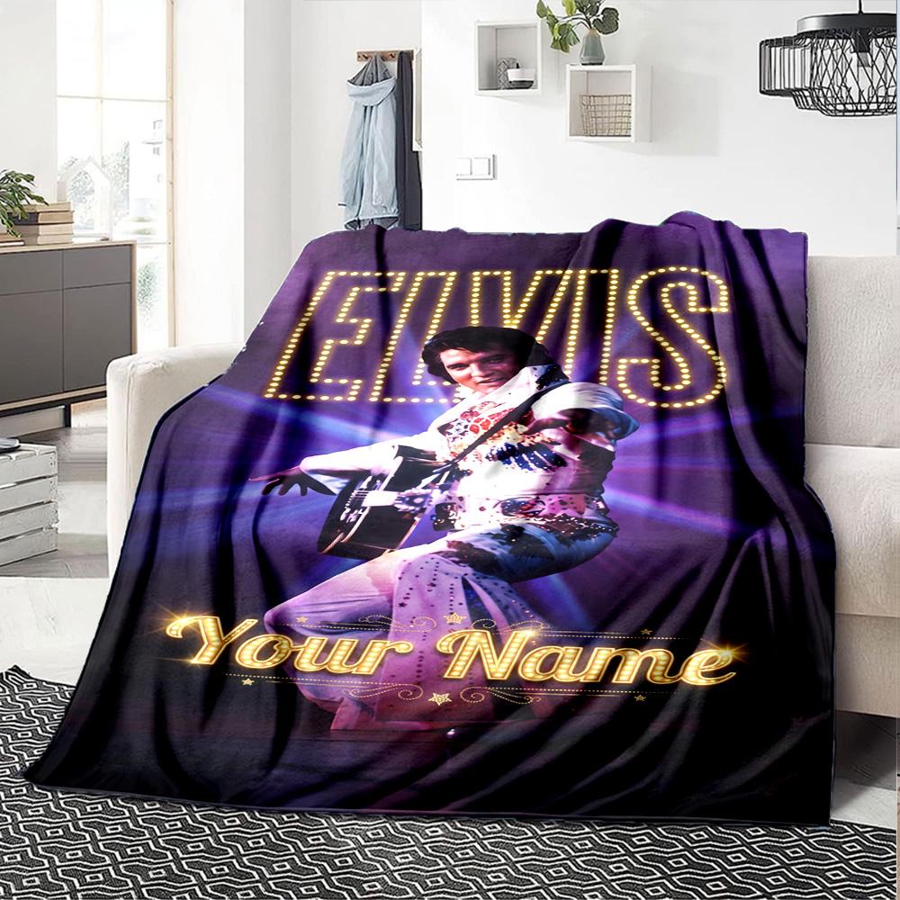 Elvis Presley Customize Text Blanket Cozy Personalized Blanket Comfortable Perfect for Bed Living Room Office Picnics All-Season Use