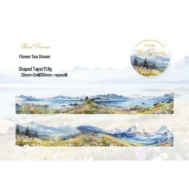 Momo PET Taśma o nieregularnym kształcie: Seria Wędrujące Góry i Morza - Sceniczne Naklejki DIY, 6 Unikalnych Wzorów