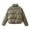 Womens Short Puffer Coat With Button Streetwear Winter Jacket Regular Fit Solid Color