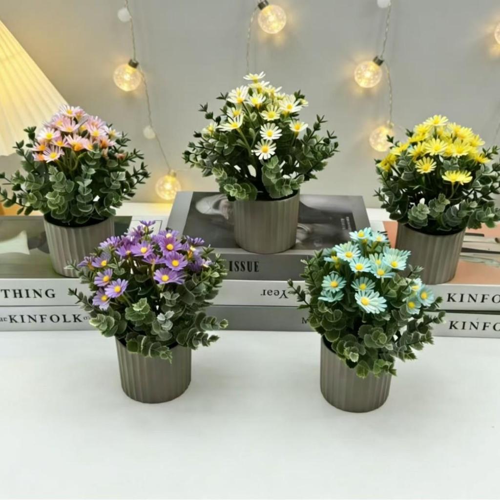 Chamomile Artificial Flower Arrangement for Home & Restaurant Decor - Small Daisy Potted Plant