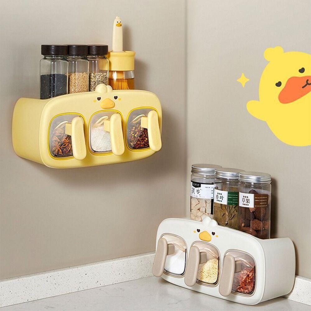 

Wall-Mounted Spice Storage Rack 3 Grids Spice Storage Container Kitchen Seasoning Jar Home Gadgets жовтий