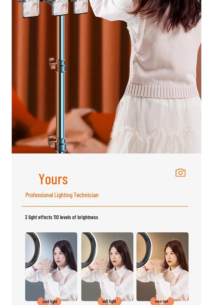 Multi-Camera Mobile Phone Tripod with Fill Light for Live Streaming & Selfies