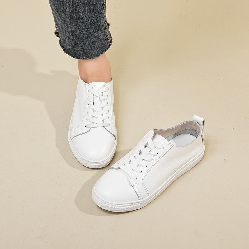 Fashion AIYUQI Women's Sneakers Genuine Leather 2025 New Casual Round Toe Flat Sneakers Women Lace-up White Shoes Ladies