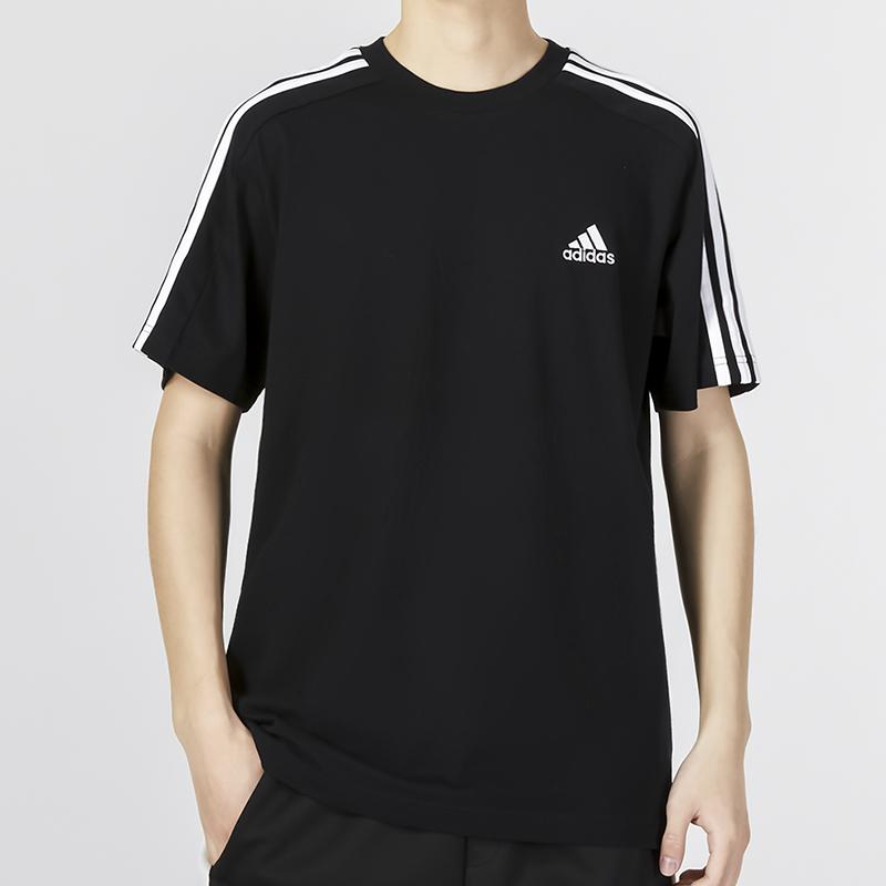 Adidas Pánské sportovní tričko s krátkým rukávem s pruhovaným potiskem Černé IC9334