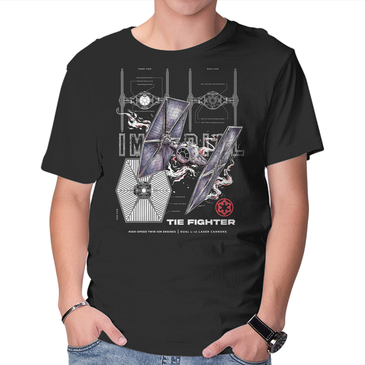 Unisex Crew Neck T-Shirt The Imperial Fighter Graphic Short Sleeve Casual Tee XS