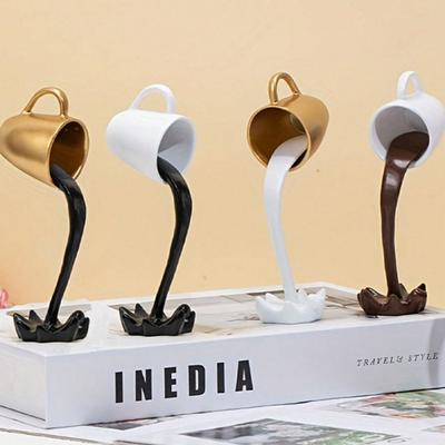 Resin Craft Floating Spilling Coffee Cup 3D Suspended Cup Sculpture  Home Decor