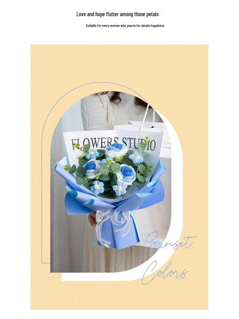 Handmade Valentine's Day Yarn Knitted Rose Bouquet for Girlfriend