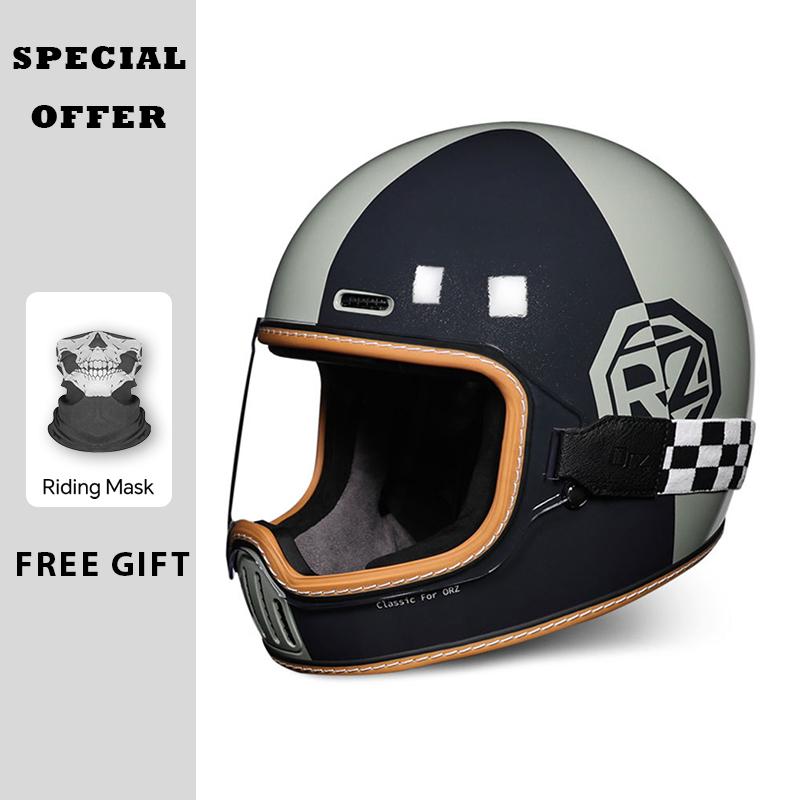 Retro Motorcycle Helmet for Men Women Motorcycle Full Face Helmets Anti-fog Lens Four Seasons Universal DOT Approved Full Helm