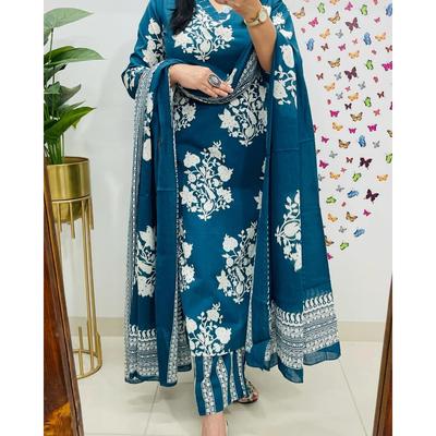 Indian Women Top Tunic Cotton Kurti Bollywood Party Wear Kurta Pant Dupatta Set VFP-1800a