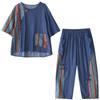 DIMANAF Plus Size Pants Suits Women Sets Suits Loose Tops Shirts Long Pants Cotton Vintage Casual Clothing Summer