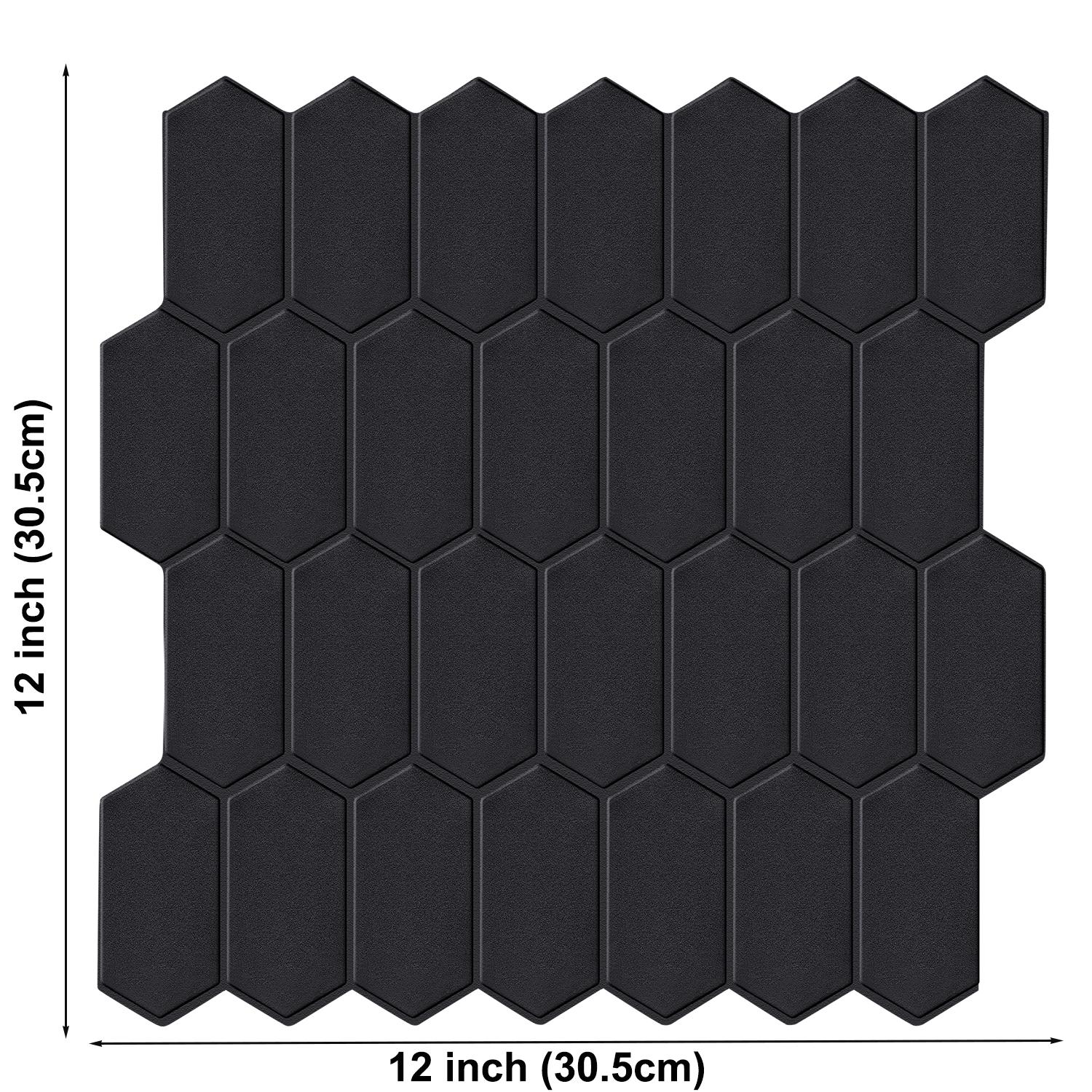 

10 Sheets Peel and Stick Black Matte Wall Tiles 3D Hexagon Tile Sticker Waterproof Kitchen Bathroom Vinyl Wallpaper for Home Dec 10 pieces