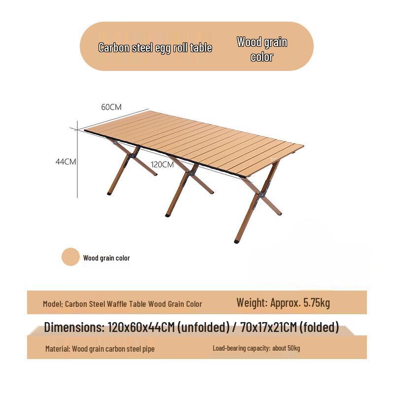 OEING Outdoor Camping Portable Folding Carbon Steel Roll-up Table