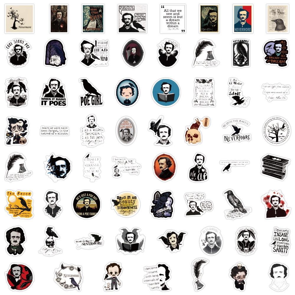 60 Waterproof Edgar Allan Poe Stickers for Decorating Stationery, Water Bottles, and Computers