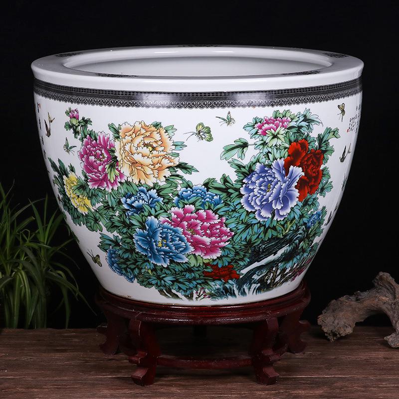 Extra Large Blue & White Ceramic Lotus Bowl for Outdoor Courtyards