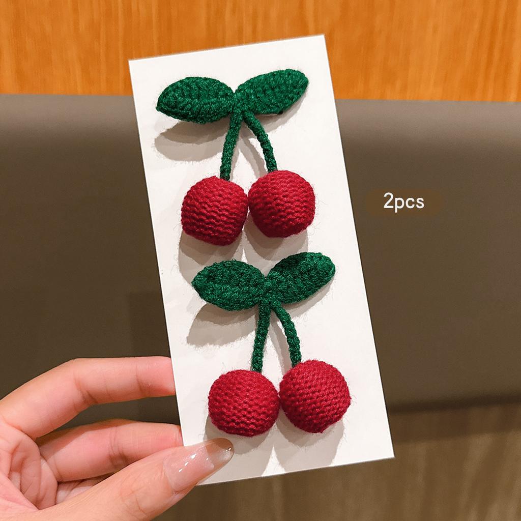 2 knitted red cherry sweet versatile hair clips suitable for daily hair accessories