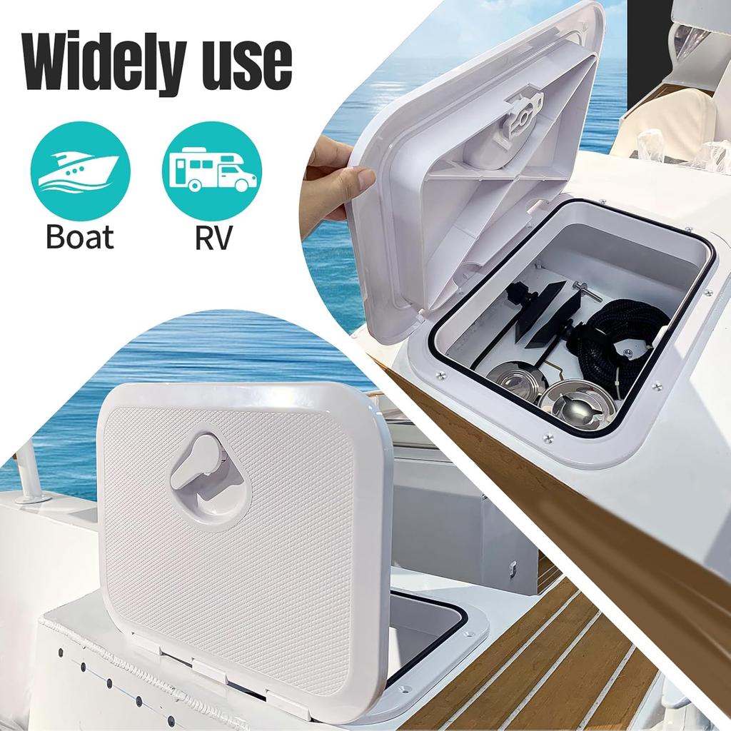 Marine Deck Access Hatch 10.63"×14.76" White/Black Rectangle Boat Hatch & Lid,Boat Deck Hatch Lids