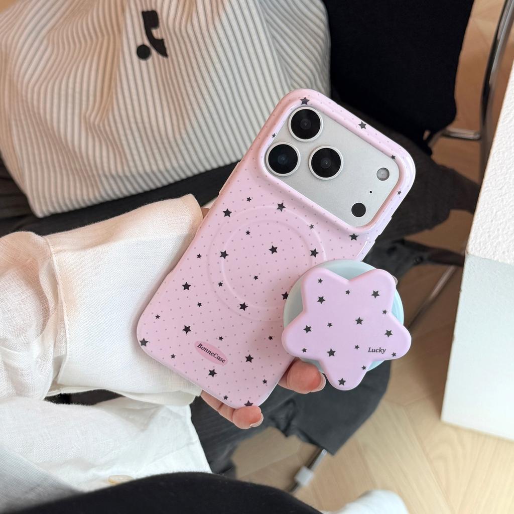 Full screen black star magnetic suction bracket is suitable for 17 Apple 17pm soft film glossy iphone16 mobile phone case 15 Korea