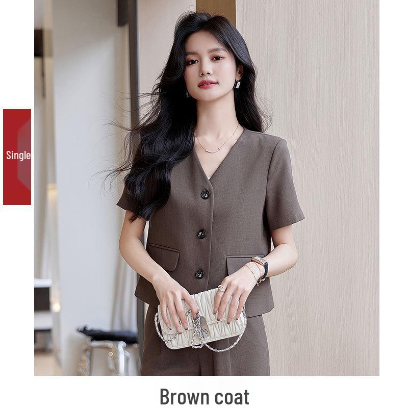 Dámské béžové sako petite: Letní 2024 High-End Krátký Módní Oblek