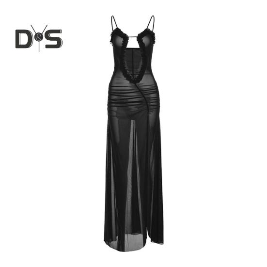 

Женское платье макси, сексуальное пляжное вечернее платье без рукавов с открытой спиной, облегающее трапециевидное платье, облегающее бедра, элегантная юбка с разрезом для вечеринки, пляжной свадьбы S чёрный