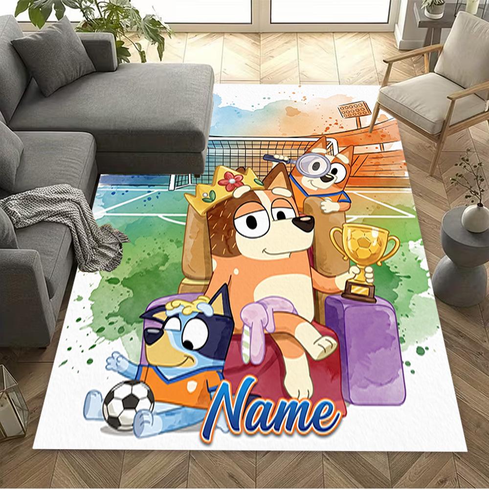 Football Fun Bluey Customize Your Name Area Rug Design for Hallway Bedrooms Entryway Study room Antislip Carpet Anime Office Decor Wedding Party Gift