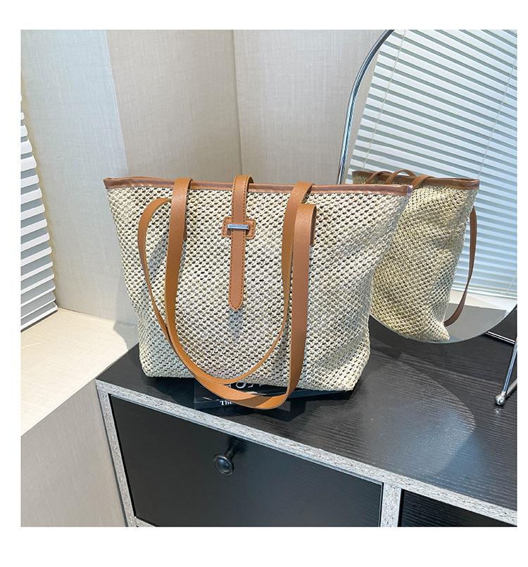 

Модная плетеная сумка в отпускном стиле, новая женская трендовая сумка-тоут большой вместимости на одно плечо, повседневная сумка-подмышка коричневый