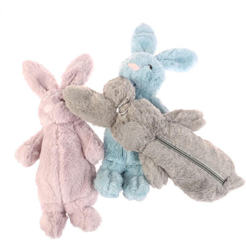 1Pc Cute Rabbit Shape Plush Pencil Case Plush Animal Stuffed Toy Stationery Pouch Makeup Bag Storage Bag School Supplies