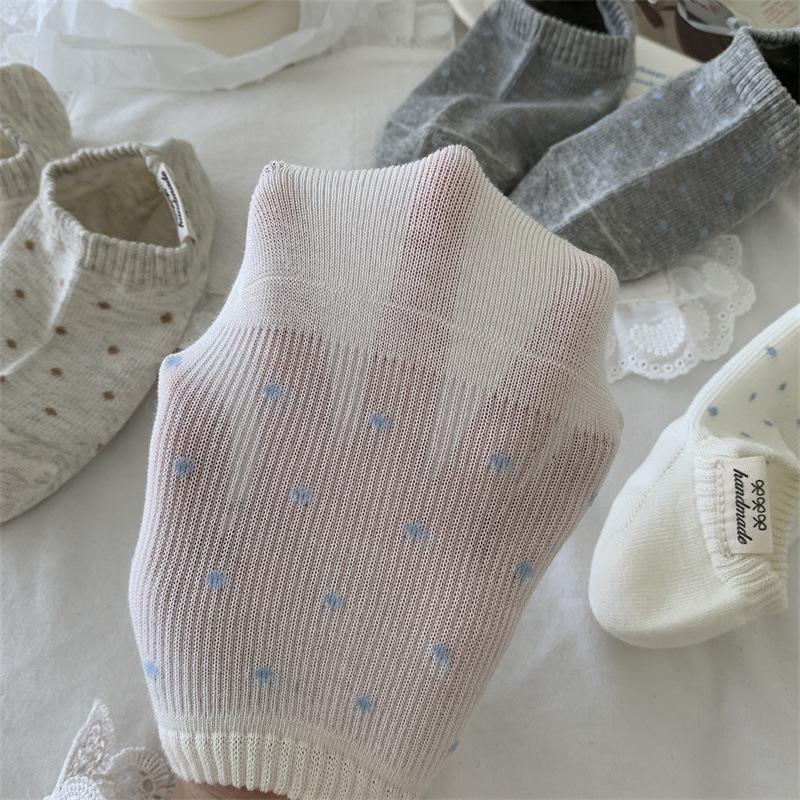 Female Spring and Summer Thin Cloth Mark Dot Preppy Breathable Non Slip Heel Socks