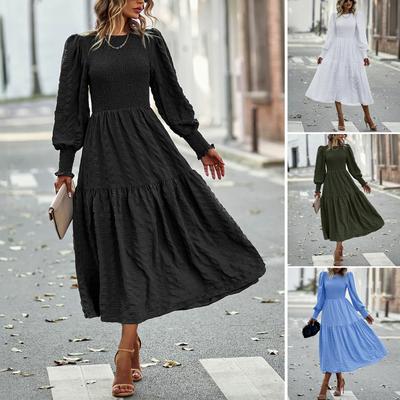 Autumn and Winter Dresses Elegant High Waist Long Sleeve Midi Skirt for Women