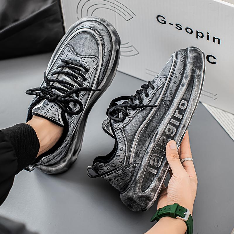 2024 New Warm and Fashionable Men's Autumn and Winter Thick-soled Velvet Thickened Distressed Casual Men's Cotton Shoes