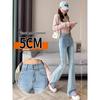 Plus Size High Waist Light Blue Flare Jeans for Women - Slimming Patchwork Bell Bottoms, Trendy American Style for Spring & Autumn
