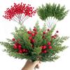 Christmas Ornaments Artificial Norfolk Pine Branches with Red Berry Fake Flowers for DIY Xmas Garland Trees Table Decor