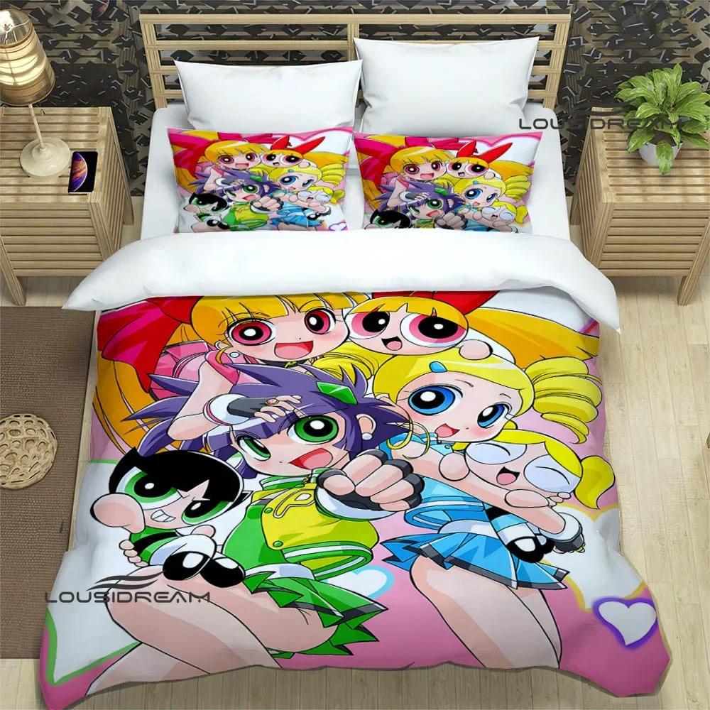 3D P-Powerpuff-Girls Cartoon Bedding Sets Exquisite Bed Supplies Set Duvet Cover Comforter Set Bedding Set Luxury Birthday Gift