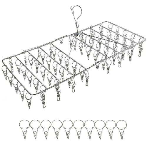 AYO Clothes Drying Rack, 70 Clothespins, Pull-together Square Hanger, All-Stainless Steel, Multi-Function Storage, Foldable, for Indoor and Outdoor Us