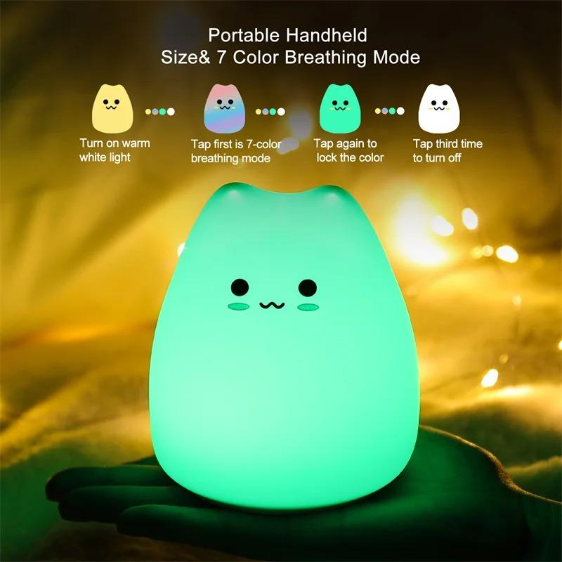 Mini Popular Cat Baby Night Lamp 7-color Pat Touch Color-changing Eye Protection Bedroom Bedside Night Light Gift Children