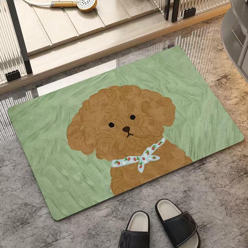 Creative Oil Painting Dog Carpet Entrance Bathroom Anti Slip Absorbent Mat Pet Eating Mat Floor Mat Home Decoration