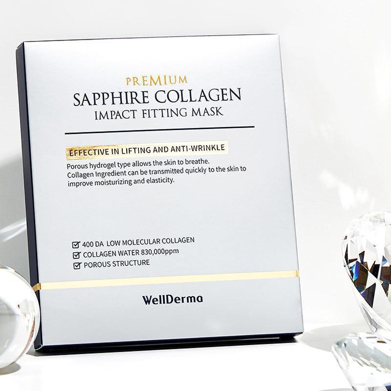 WellDerma Premium Saphir Kollagen Impact Fitting Maske 25g x 4 Stück / Anti-Aging, Feuchtigkeitsspendend, Koreanische Kosmetik, K-Beauty