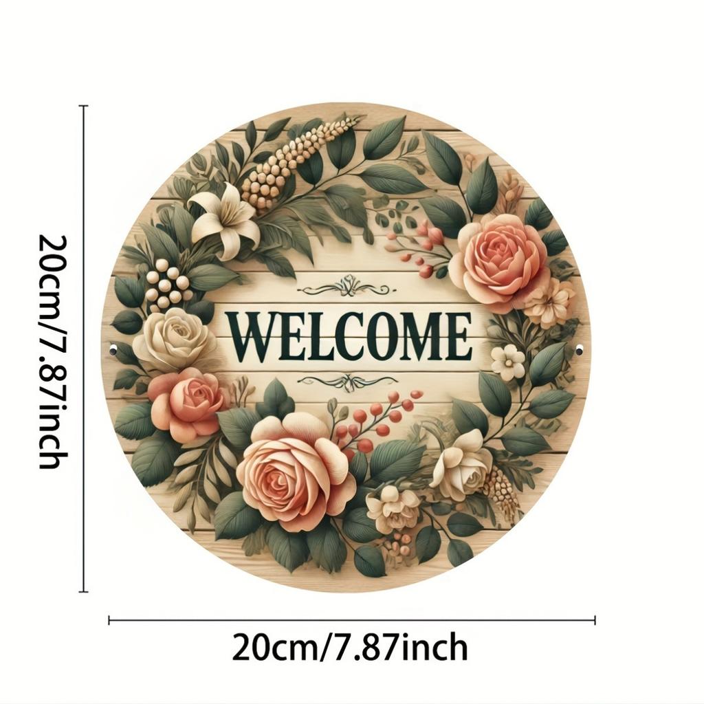 Aluminum Welcome Sign Pack inch Round Floral Wreath Vintage Tin Style Wall Decor for Home Garden Bar Festive