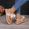 Damensandalen Sommer Neu Fischgrätenmuster Damensandalen Hanfseil Sohle Zehentrenner Mode Trend Schleifensandalen
